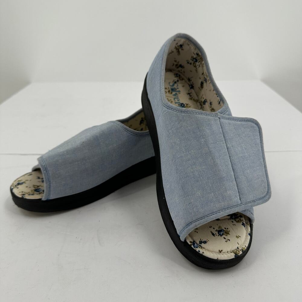 Silverts Womens Adaptive Comfort Shoes Size 11 Blue Floral Diabetic Friendly‎